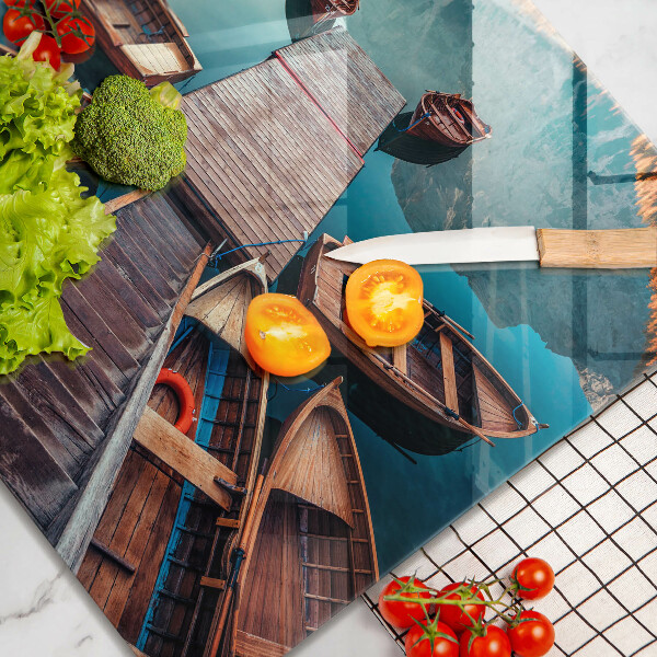 Skleněná krájecí deska Lodě na jezeře