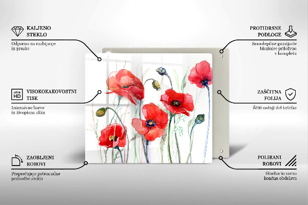 Skleněná krájecí deska Květy červeného máku