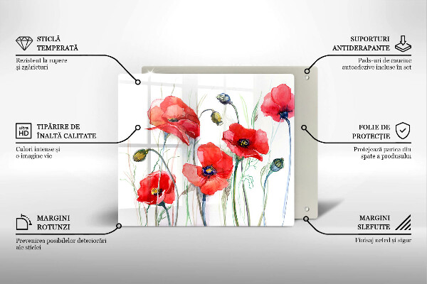 Skleněná krájecí deska Květy červeného máku