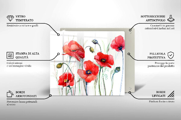 Skleněná krájecí deska Květy červeného máku