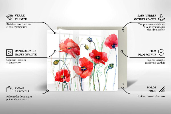 Skleněná krájecí deska Květy červeného máku