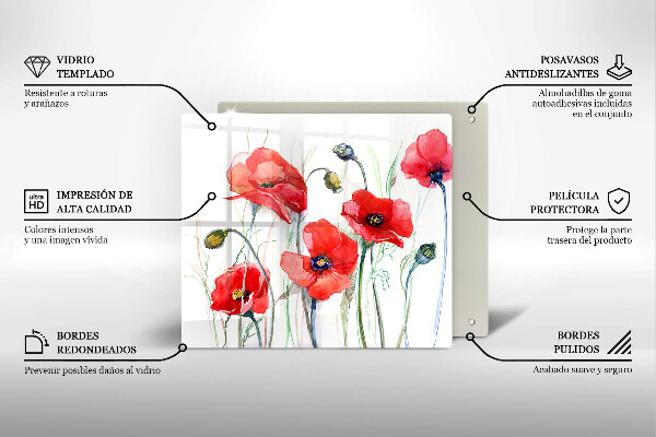 Skleněná krájecí deska Květy červeného máku