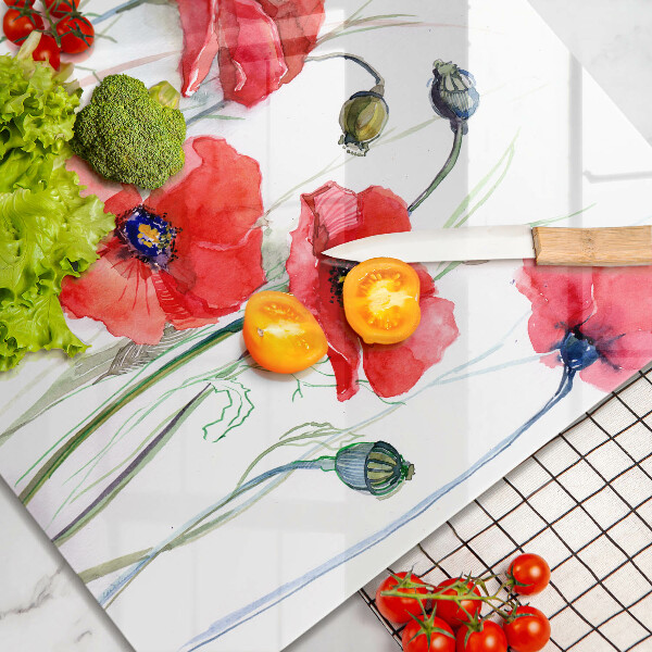 Skleněná krájecí deska Květy červeného máku