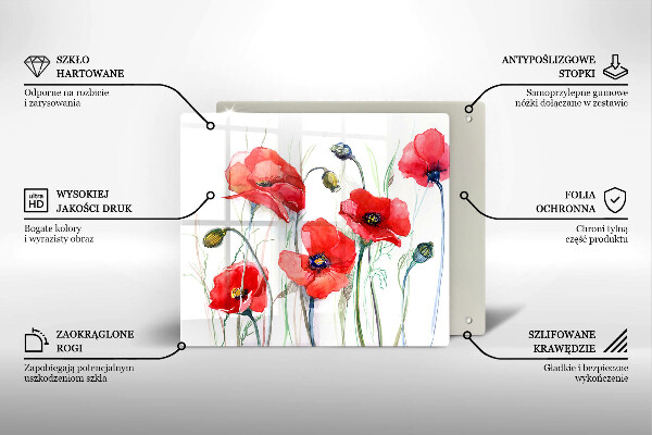 Skleněná krájecí deska Květy červeného máku
