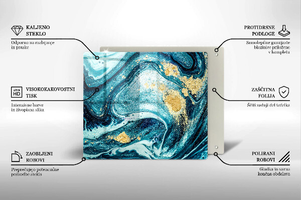 Skleněná deska do kuchyně Modré zlato abstrakce