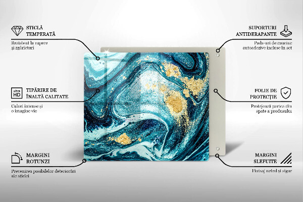 Skleněná deska do kuchyně Modré zlato abstrakce