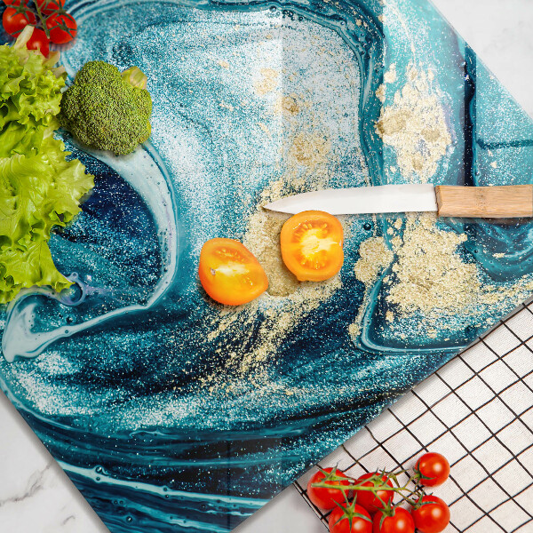 Skleněná deska do kuchyně Modré zlato abstrakce