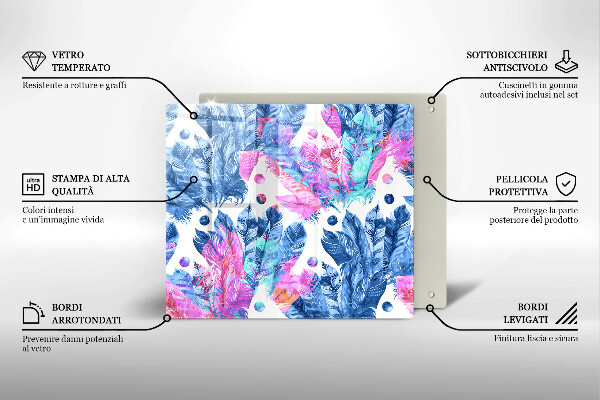 Krájecí prkénko skleněné Peří boho ilustrace