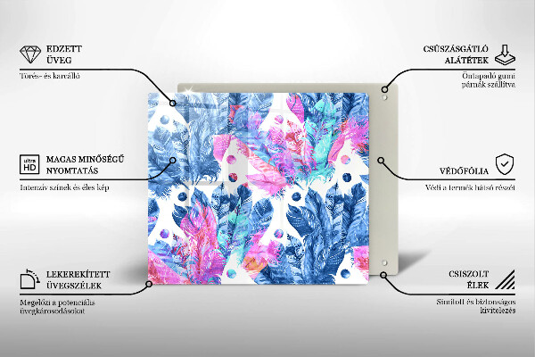 Krájecí prkénko skleněné Peří boho ilustrace