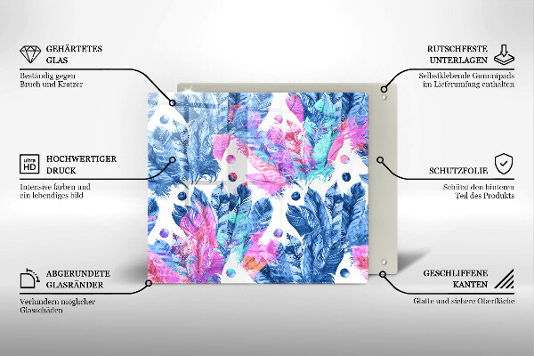 Krájecí prkénko skleněné Peří boho ilustrace