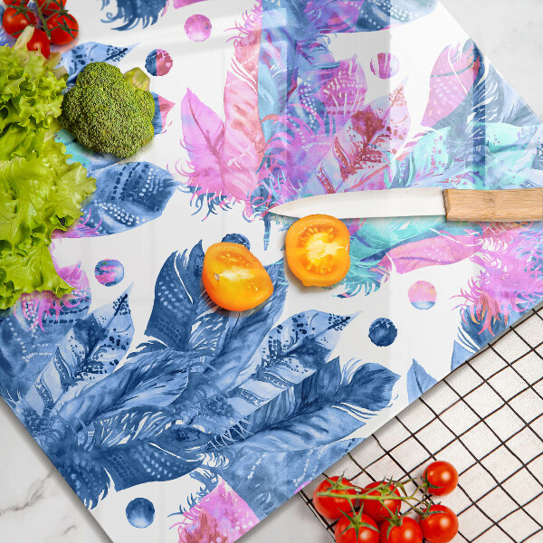 Krájecí prkénko skleněné Peří boho ilustrace