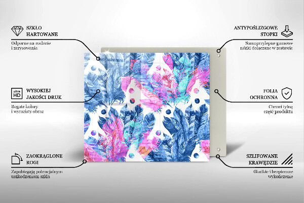 Krájecí prkénko skleněné Peří boho ilustrace