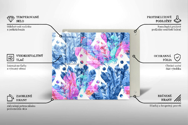 Krájecí prkénko skleněné Peří boho ilustrace