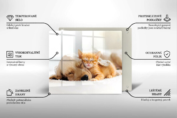 Krájecí prkénko skleněné Zvířata pes a kočka