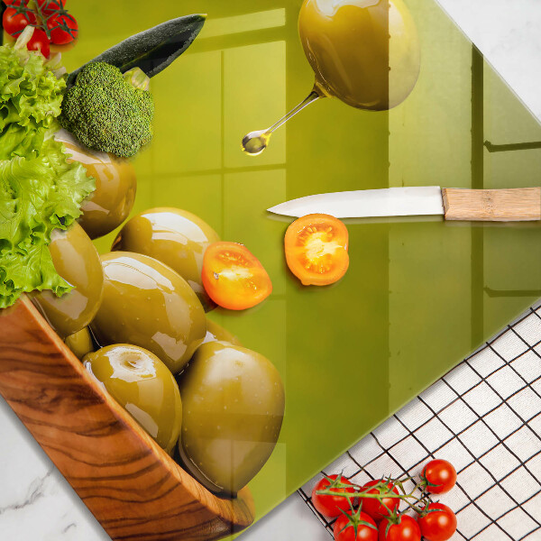 Skleněná krájecí deska Chutné olivy