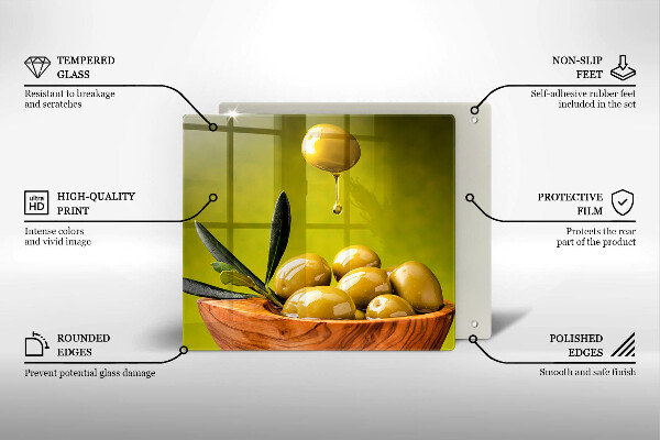 Skleněná krájecí deska Chutné olivy