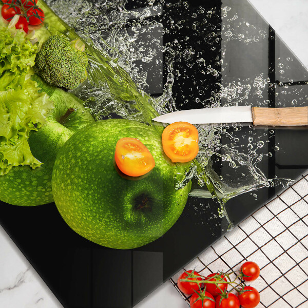 Skleněná krájecí deska Zelená jablka a voda