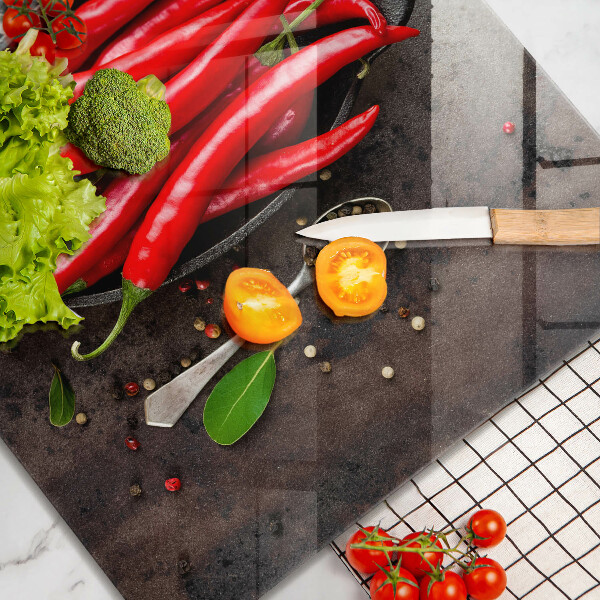 Skleněná krájecí deska Červené chilli papričky