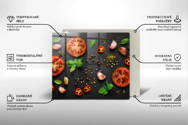 Krájecí prkénko skleněné Rajčata a koření