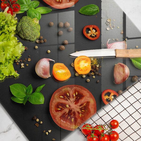 Krájecí prkénko skleněné Rajčata a koření