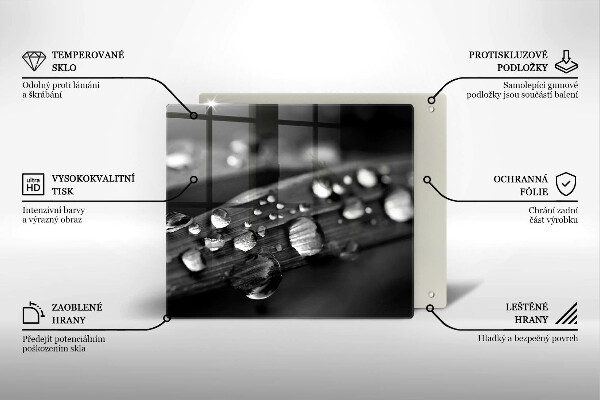 Krájecí prkénko skleněné Kapky rosy na listech