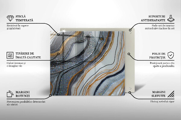 Krájecí prkénko skleněné Skála se zlatem