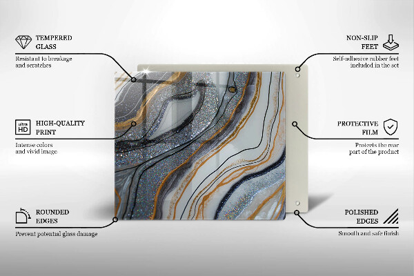 Krájecí prkénko skleněné Skála se zlatem