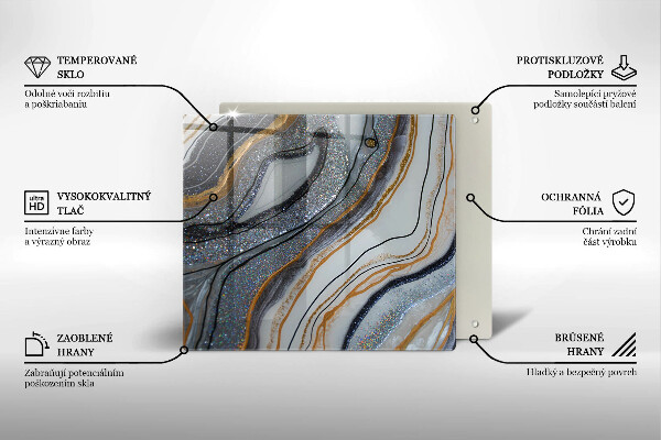 Krájecí prkénko skleněné Skála se zlatem