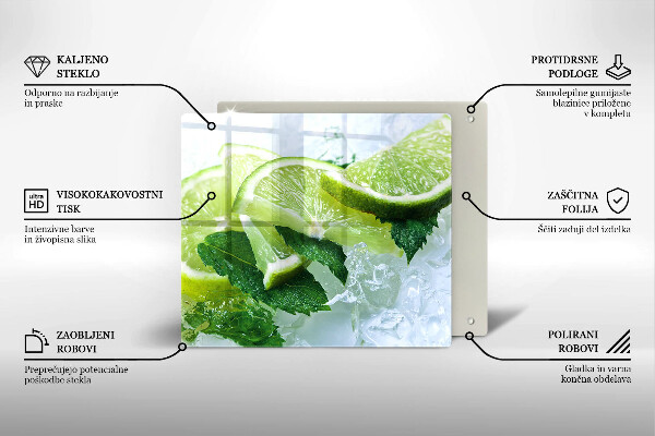 Krájecí prkénko skleněné Limetková máta a led