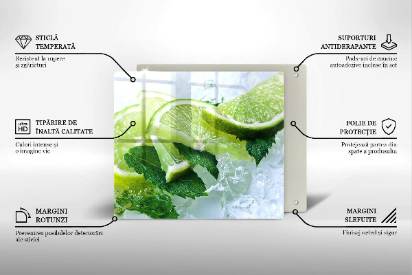 Krájecí prkénko skleněné Limetková máta a led