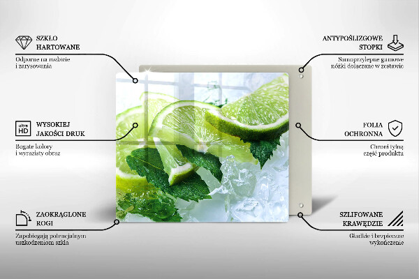 Krájecí prkénko skleněné Limetková máta a led