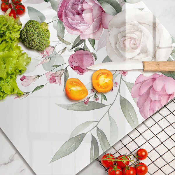 Skleněná deska do kuchyně Akvarel růže