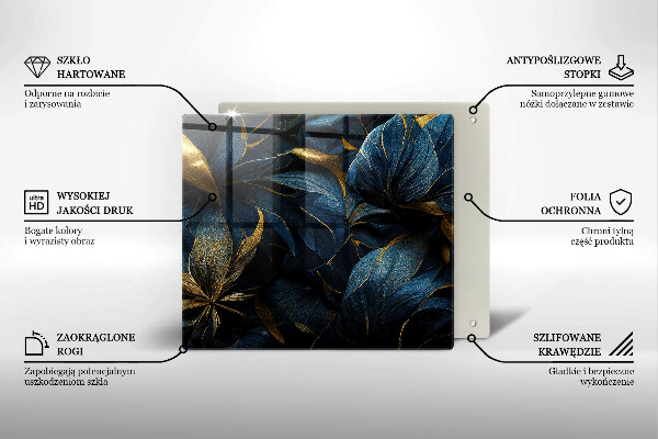 Krájecí prkénko skleněné Dekorativní listy se zlatem