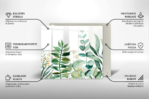 Krájecí prkénko skleněné Ilustrace rostlin listy