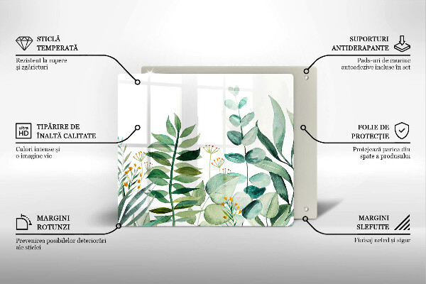 Krájecí prkénko skleněné Ilustrace rostlin listy