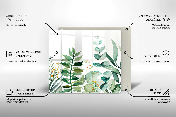 Krájecí prkénko skleněné Ilustrace rostlin listy