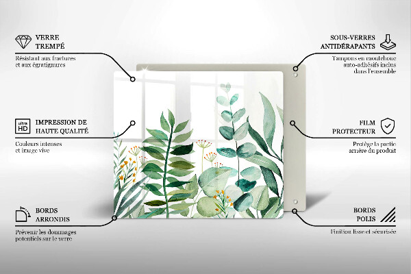 Krájecí prkénko skleněné Ilustrace rostlin listy
