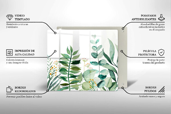 Krájecí prkénko skleněné Ilustrace rostlin listy