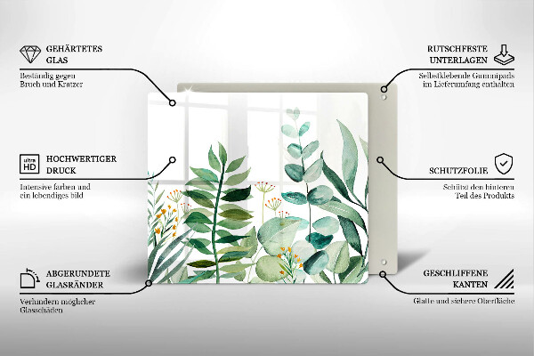 Krájecí prkénko skleněné Ilustrace rostlin listy