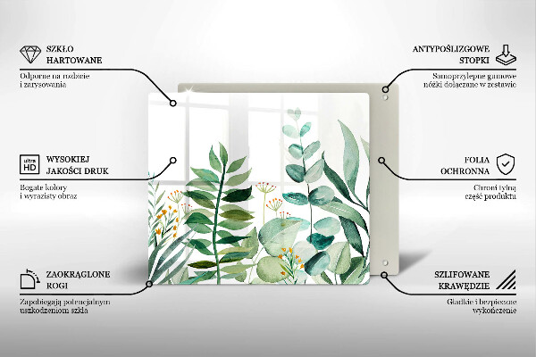 Krájecí prkénko skleněné Ilustrace rostlin listy