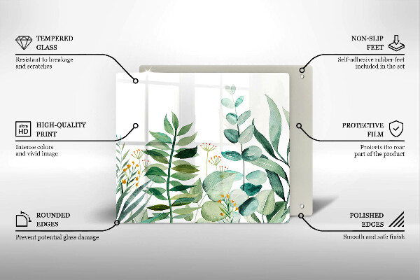 Krájecí prkénko skleněné Ilustrace rostlin listy