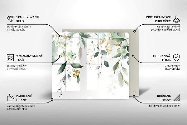 Krájecí prkénko skleněné Akvarel listy