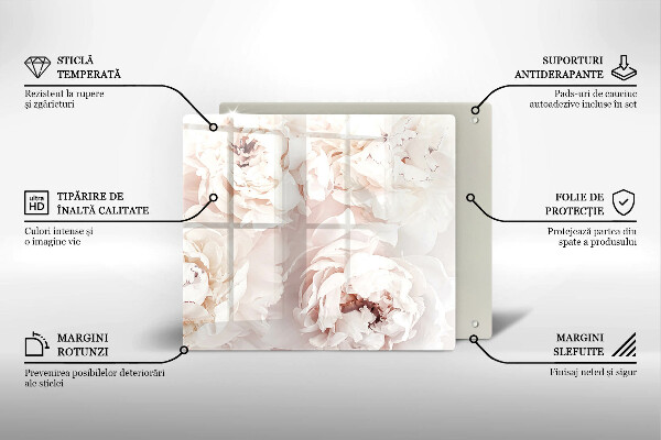 Krájecí prkénko skleněné Pastelové pivoňky