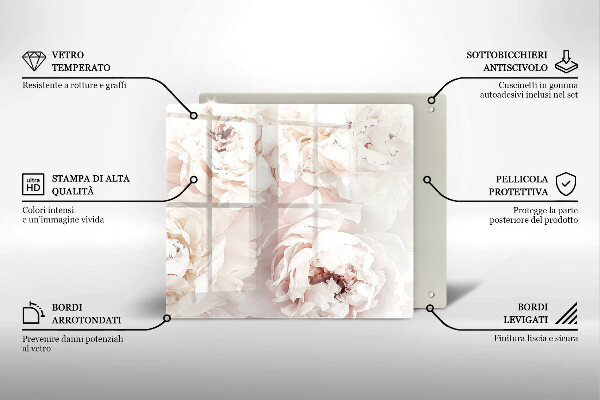 Krájecí prkénko skleněné Pastelové pivoňky