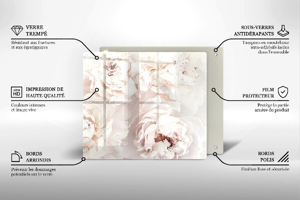 Krájecí prkénko skleněné Pastelové pivoňky