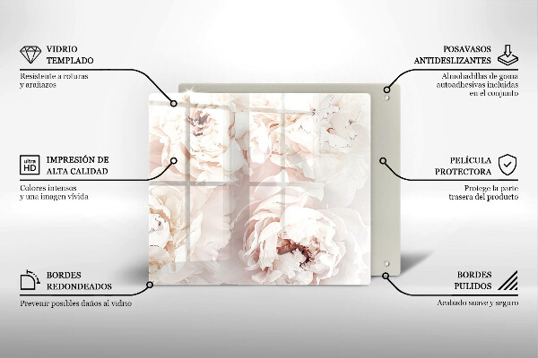 Krájecí prkénko skleněné Pastelové pivoňky