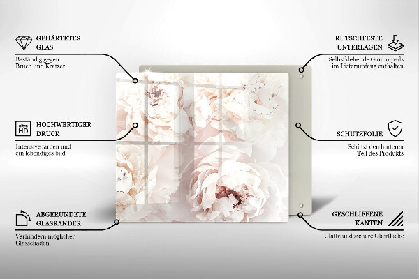 Krájecí prkénko skleněné Pastelové pivoňky