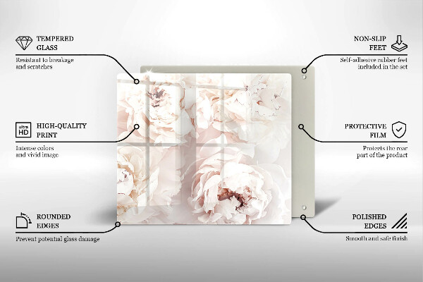 Krájecí prkénko skleněné Pastelové pivoňky