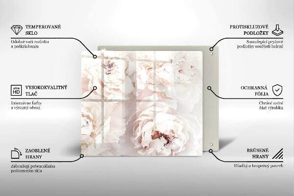 Krájecí prkénko skleněné Pastelové pivoňky