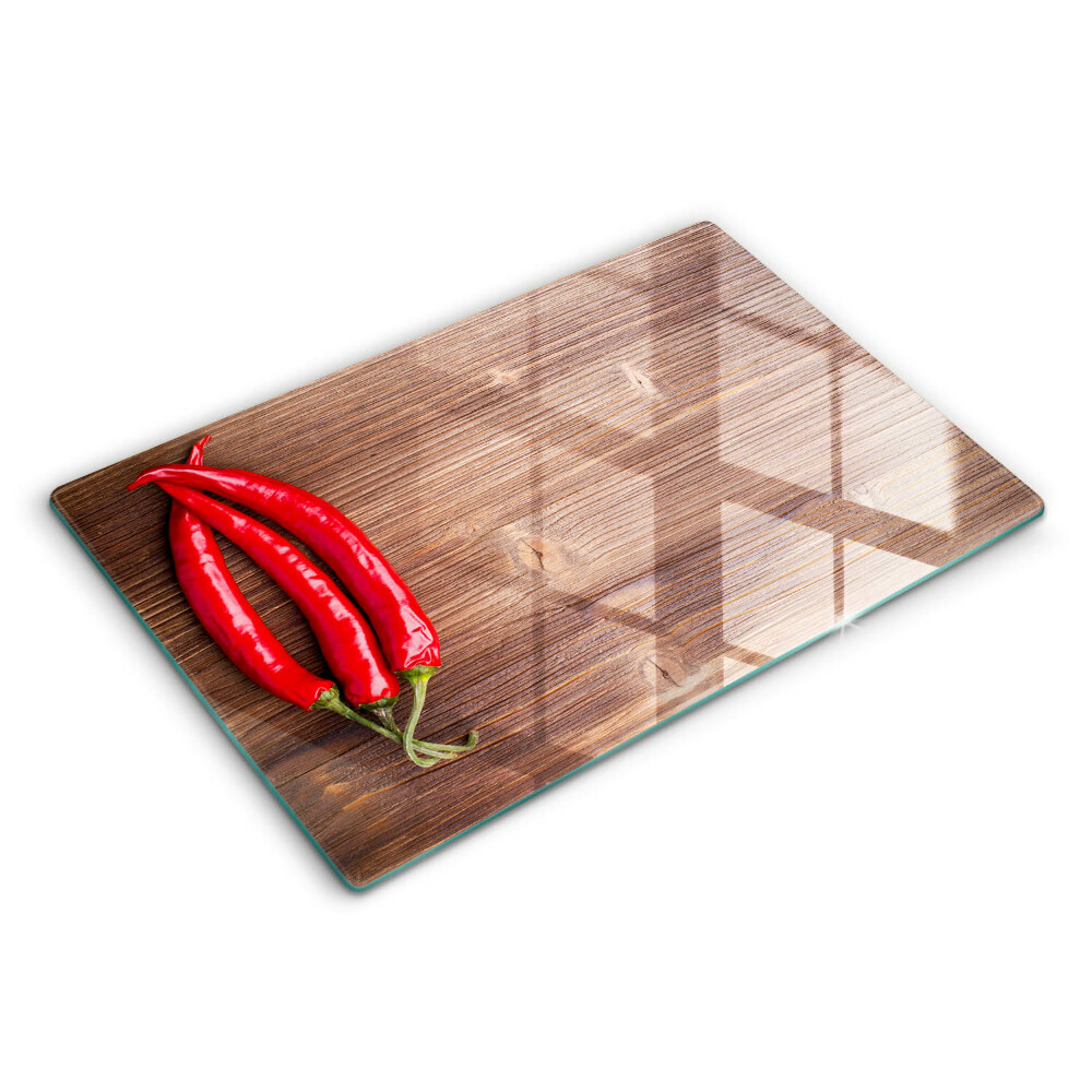 Krájecí prkénko skleněné Chilli papričky na dřevo
